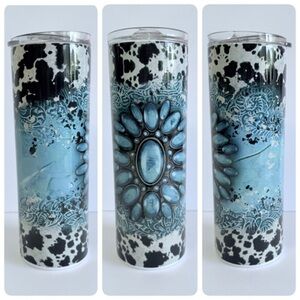 Turquoise Jewel Cow Print 20oz Skinny Tumbler